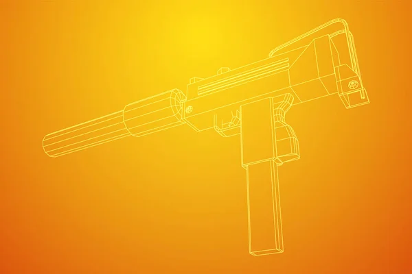 Pistola subametralladora moderna con silenciador — Vector de stock