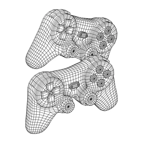 Controlador de jogo ou gamepad para videogames. Wireframe baixa malha poli — Vetor de Stock