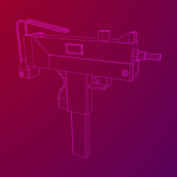 Pistola subametralladora moderna. Malla de polietileno baja Wireframe — Archivo Imágenes Vectoriales