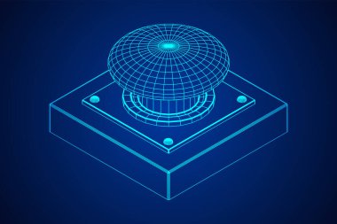 Büyük panik başlatma düğmesi. Kablo çerçevesi düşük poli ağ