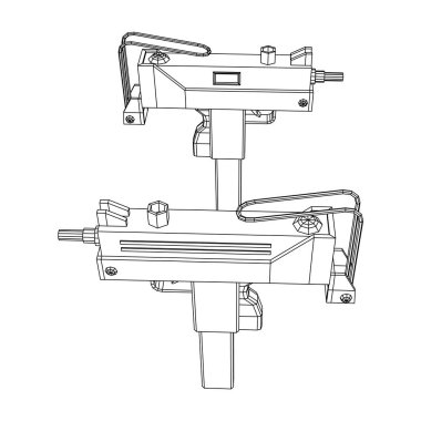 Hafif makineli tüfek, modern ateşli silahlar. Kablo çerçevesi düşük poli ağ