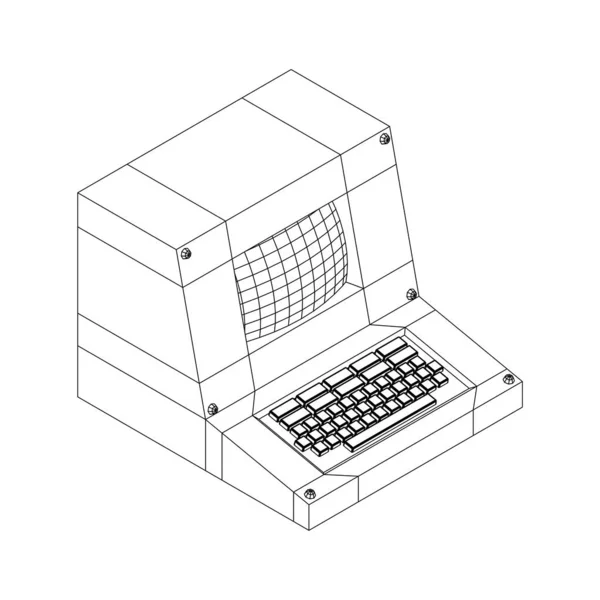 古典的なレトロなパーソナルコンピュータ。プログラミングコードの概念 — ストックベクタ