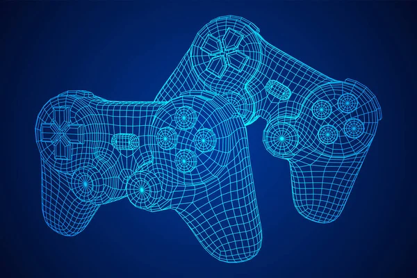 Controlador de jogo ou gamepad para videogames. Wireframe baixa malha poli — Vetor de Stock