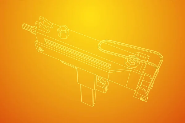 Kulomet moderní pistole. Wireframe low poly mesh — Stockový vektor