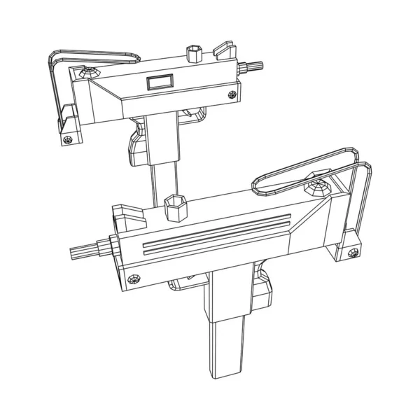 Pistola subametralladora moderna. Malla de polietileno baja Wireframe — Archivo Imágenes Vectoriales