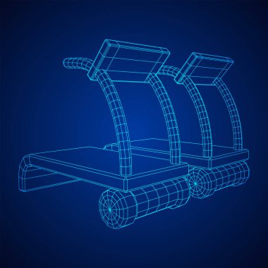 Koşu bandı makinesi. Spor ve spor aletleri. Kablo çerçevesi düşük poli ağ