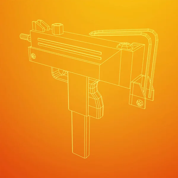 Pistolet moderne pour armes à feu à mitrailleuse. Treillis métallique bas poly mesh — Image vectorielle