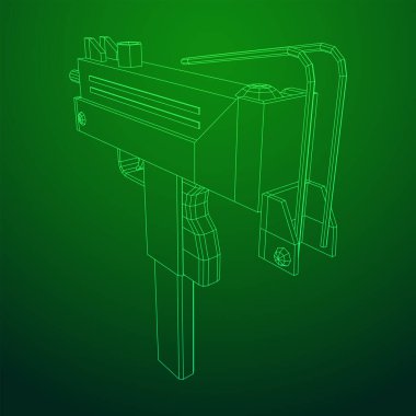 Hafif makineli tüfek, modern ateşli silahlar. Kablo çerçevesi düşük poli ağ