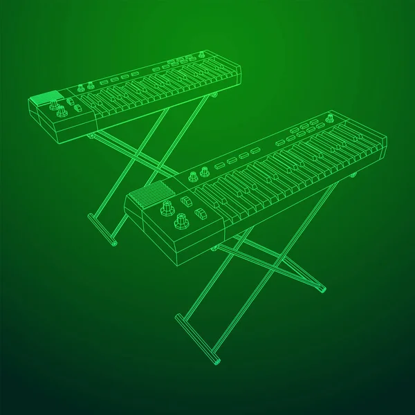 பியானோ ரோல் அனலாக் synthesizer மங்கலான பொத்தான்கள் பொத்தான்கள் பொத்தான்கள். Wireframe குறைந்த பாலி மெஷ் — ஸ்டாக் வெக்டார்