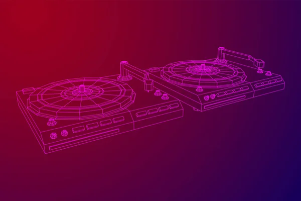 Dispositivo de audio tocadiscos de vinilo. Malla de polietileno baja Wireframe — Vector de stock