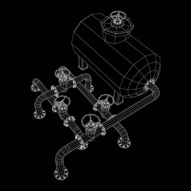 Yanıcı maddelerin depolanması için yakıt deposu ve vanalı boru hattı