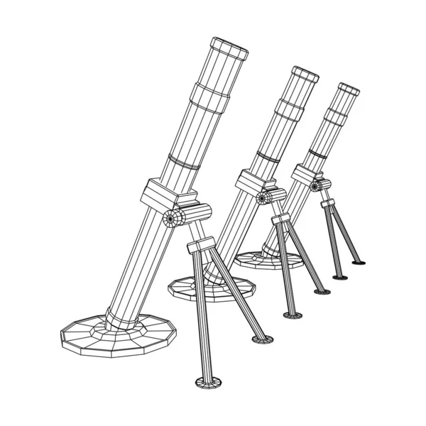 Arme à feu mortier de l'armée et mienne. Wireframe bas poly — Image vectorielle