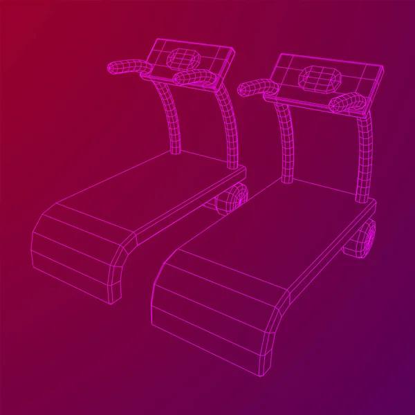 Máquina de esteira. Ginásio e equipamentos de fitness. Wireframe baixa malha poli — Vetor de Stock