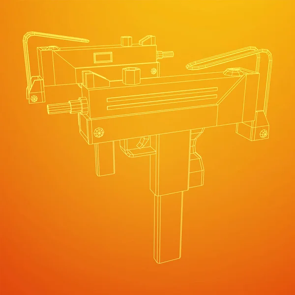 Pistolet moderne pour armes à feu à mitrailleuse. Treillis métallique bas poly mesh — Image vectorielle