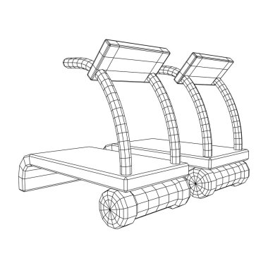 Koşu bandı makinesi. Spor ve spor aletleri. Kablo çerçevesi düşük poli ağ