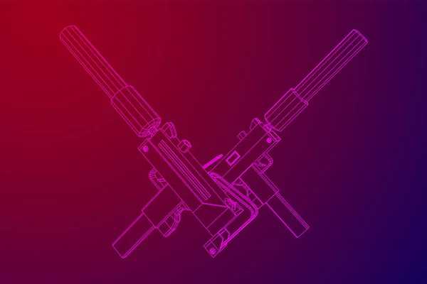 Pistolet à armes à feu moderne à mitrailleuse avec silencieux — Image vectorielle