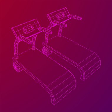 Koşu bandı makinesi. Spor ve spor aletleri. Kablo çerçevesi düşük poli ağ