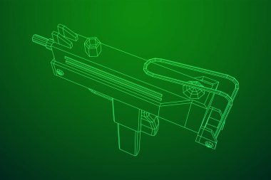 Hafif makineli tüfek, modern ateşli silahlar. Kablo çerçevesi düşük poli ağ