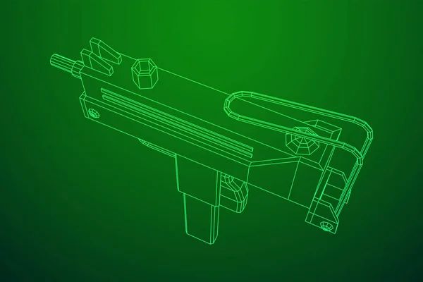 Submachine gun modern firearms pistol. Wireframe low poly mesh — Stock Vector