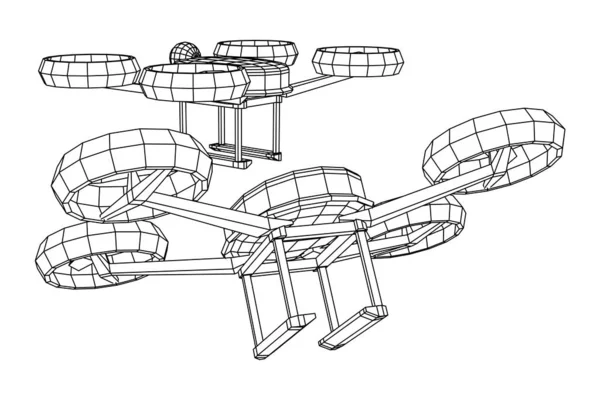 Drone quadrocopter remoto con registrazione della fotocamera o consegnare qualcosa — Vettoriale Stock