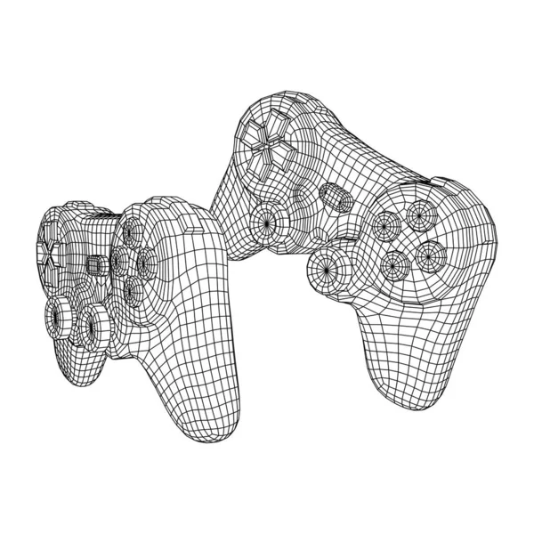 Controlador de jogo ou gamepad para videogames. Wireframe baixa malha poli — Vetor de Stock