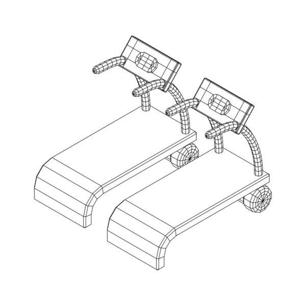 トレッドミル。ジムとフィットネス機器。ワイヤーフレームローポリメッシュ — ストックベクタ