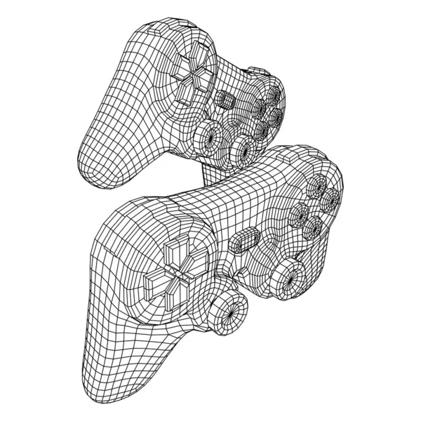 Controlador de jogo ou gamepad para videogames. Wireframe baixa malha poli — Vetor de Stock