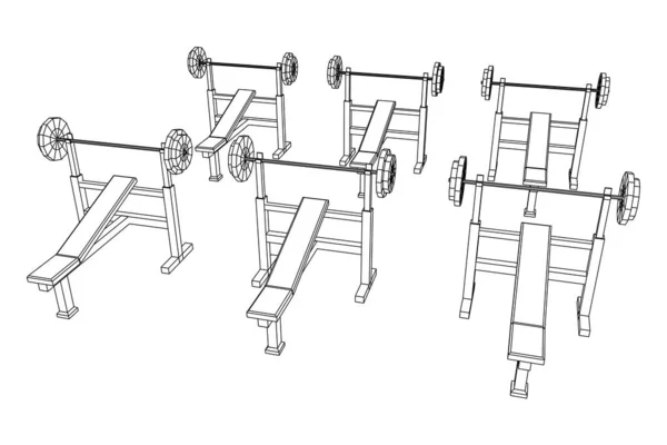 Barbell Com Pesos Equipamento Ginástica Musculação Powerlifting Conceito Fitness Wireframe —  Vetores de Stock