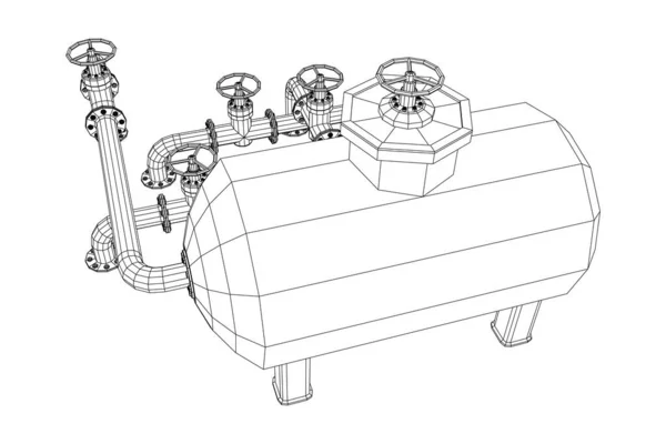 가연성 물질을 저장하는 석유 탱크 와 밸브 로 연결 된 송유관 — 스톡 벡터