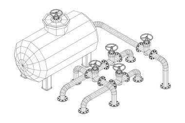 Yanıcı maddelerin depolanması için yakıt deposu ve vanalı boru hattı