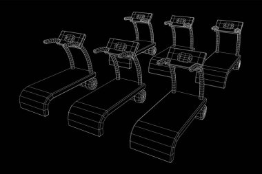 Koşu bandı makinesi. Spor ve spor aletleri. Kablo çerçevesi düşük poli ağ