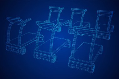 Koşu bandı makinesi. Spor ve spor aletleri. Kablo çerçevesi düşük poli ağ