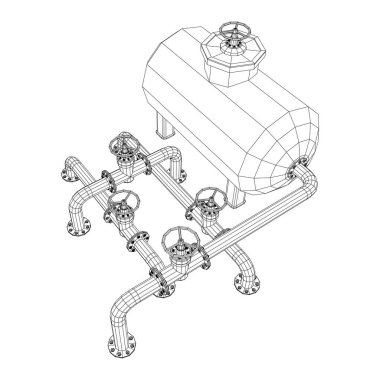 Yanıcı maddelerin depolanması için yakıt deposu ve vanalı boru hattı