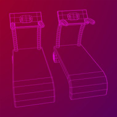 Koşu bandı makinesi. Spor ve spor aletleri. Kablo çerçevesi düşük poli ağ