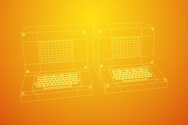Klassieke retro perconale computer. Programmeercodeconcept — Stockvector