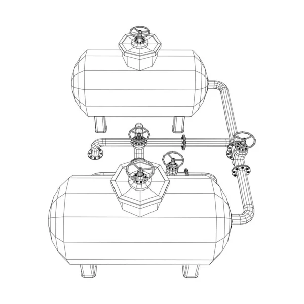 Yanıcı maddelerin depolanması için yakıt deposu ve vanalı boru hattı — Stok Vektör