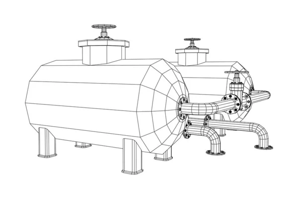 Réservoir d'huile pour le stockage de matériaux inflammables et pipeline avec soupape — Image vectorielle