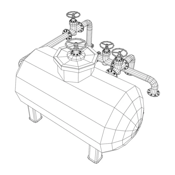 Depósito de aceite para el almacenamiento de materiales inflamables y tubería con válvula — Vector de stock