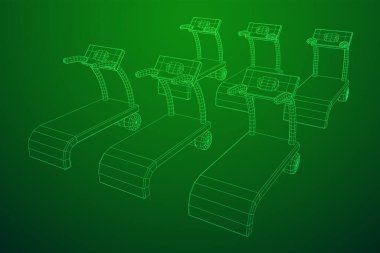 Koşu bandı makinesi. Spor ve spor aletleri. Kablo çerçevesi düşük poli ağ