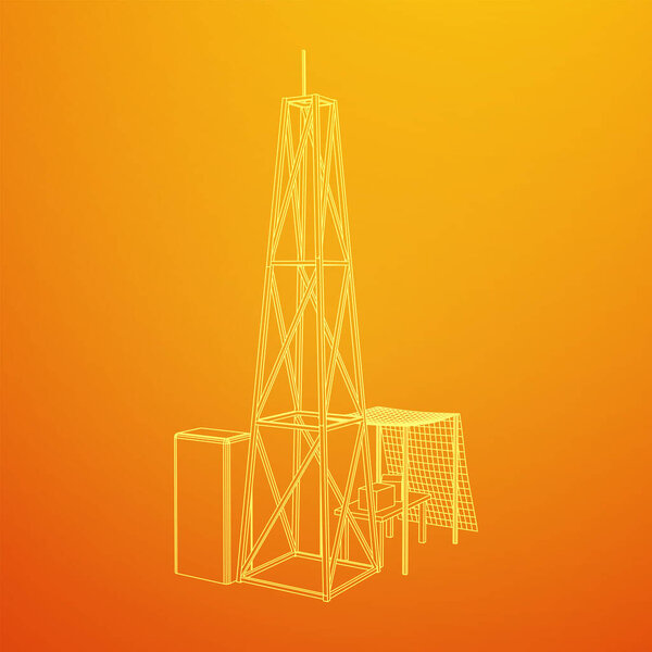 Antenna. Telecommunications signal transmitter radio tower. Communications concept. Wireframe low poly mesh vector illustration