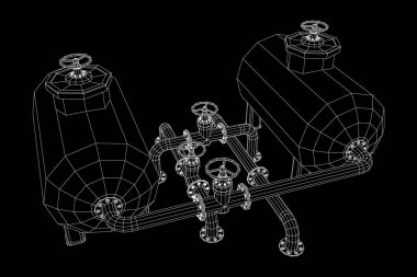 Yanıcı maddelerin depolanması için yakıt deposu ve vanalı boru hattı