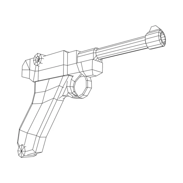 Pistola de arma de fuego militar alemana de la guerra mundial. Wireframe vector poli bajo. — Vector de stock