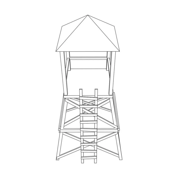 Torre de vigia ou torre de observação para caçadores. Wireframe baixa malha poli — Vetor de Stock
