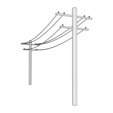 Güç iletimi yüksek voltaj pilonu. Kablo çerçevesi düşük poli ağ