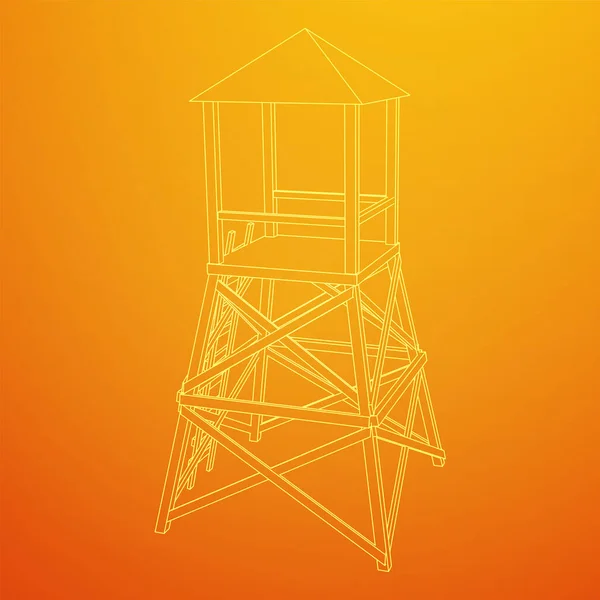 Watchtower or observation tower for hunters. Wireframe low poly mesh — Stock Vector