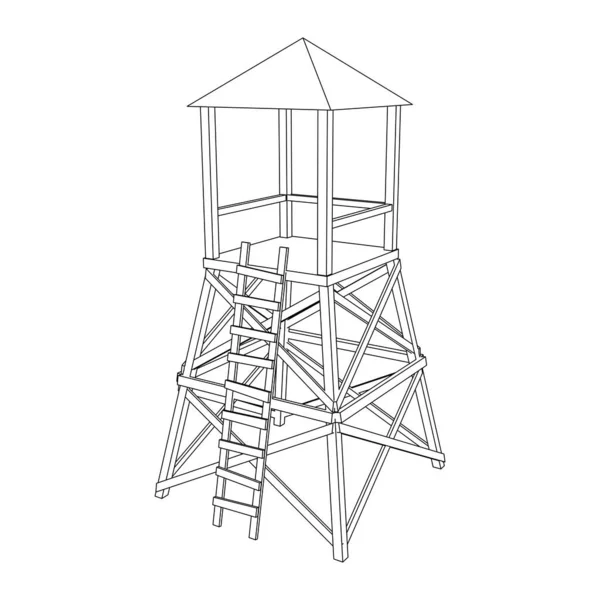 Wachturm oder Aussichtsturm für Jäger. Drahtgeflecht Low Poly Mesh — Stockvektor