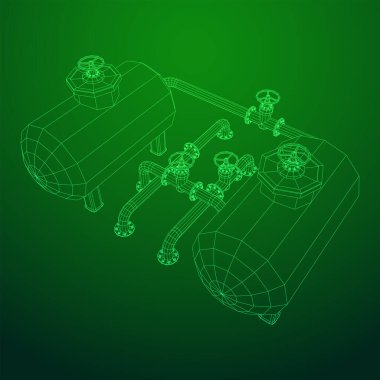 Yanıcı maddelerin depolanması için yakıt deposu ve vanalı boru hattı