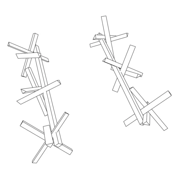 Hedgehog antitank védelem. Wireframe alacsony poli (poli) háló. — Stock Vector