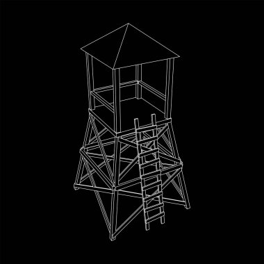 Gözetleme kulesi veya avcılar için gözlem kulesi. Kablo çerçevesi düşük poli ağ