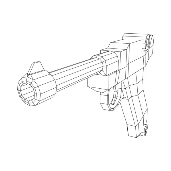 Pistola de arma de fuego militar alemana de la guerra mundial. Wireframe vector poli bajo. — Archivo Imágenes Vectoriales